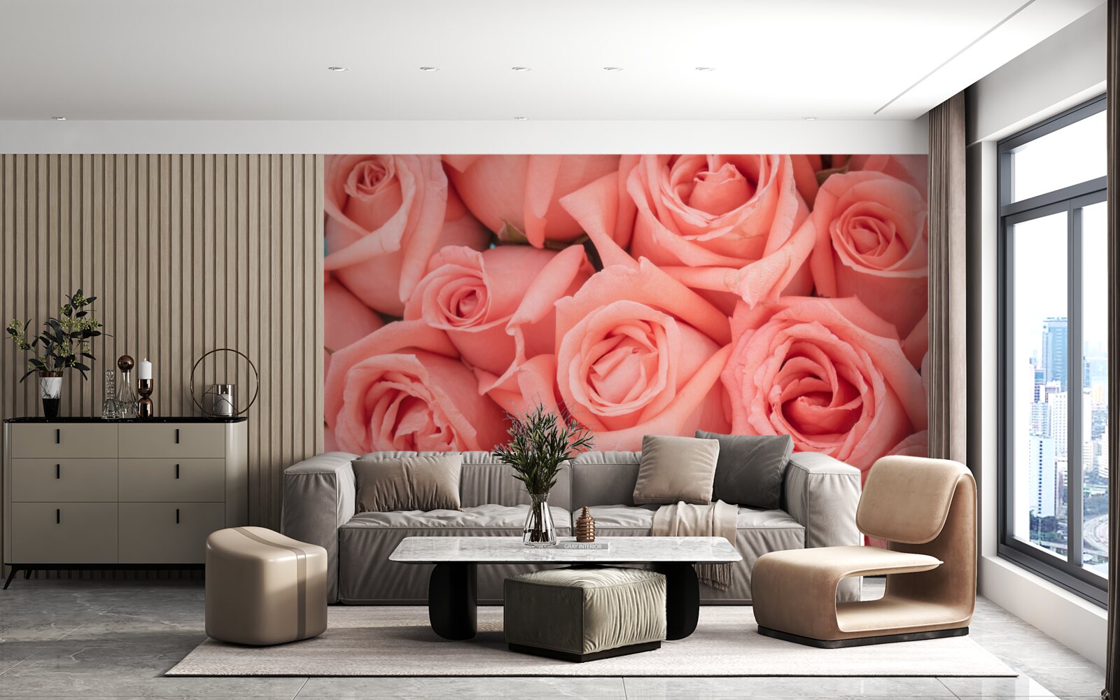 Фотошпалери рожеві бутони троянд