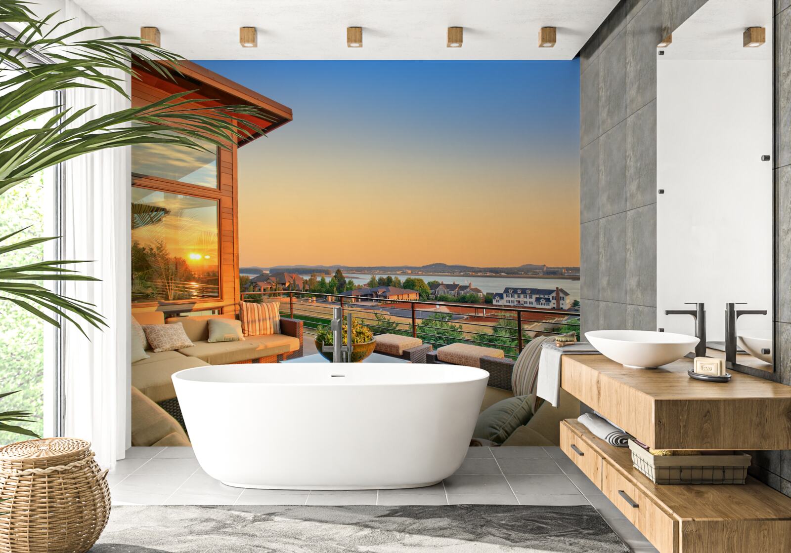 Фотошпалери затишна веранда на даху будівлі