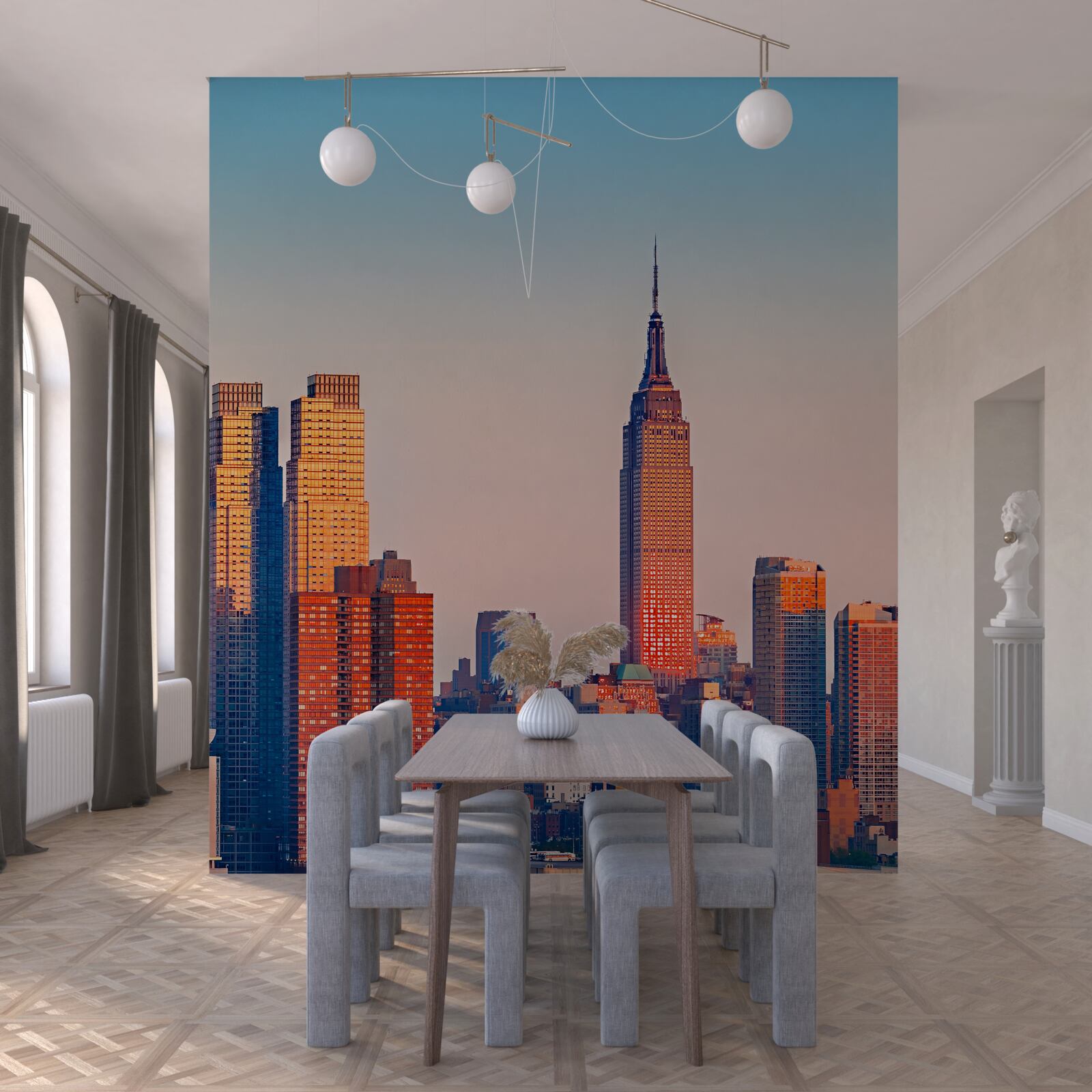 Фотошпалери захід сонця падає на нью-йорк