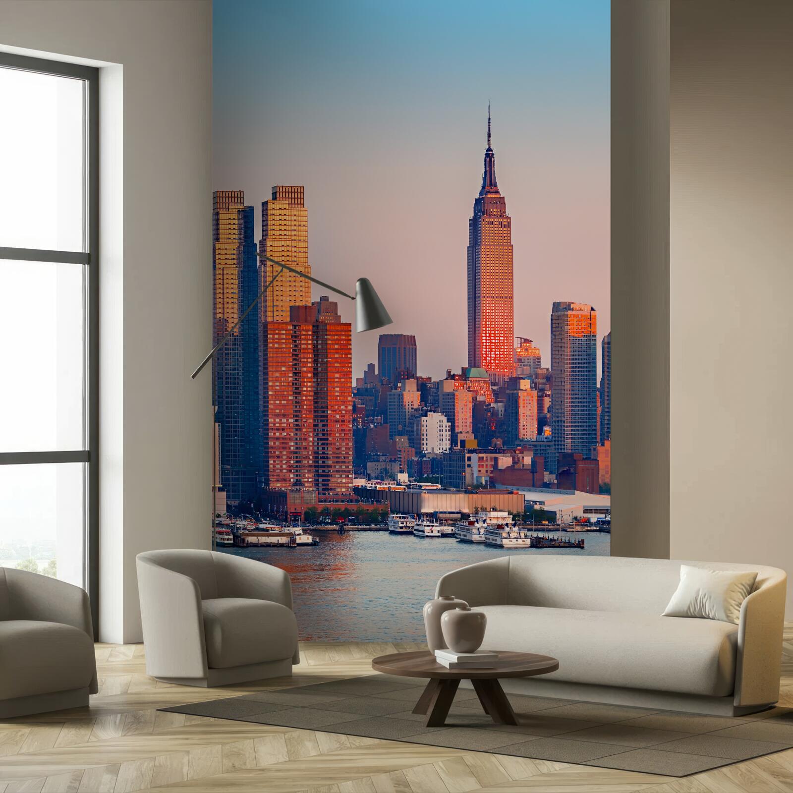 Фотошпалери захід сонця падає на нью-йорк