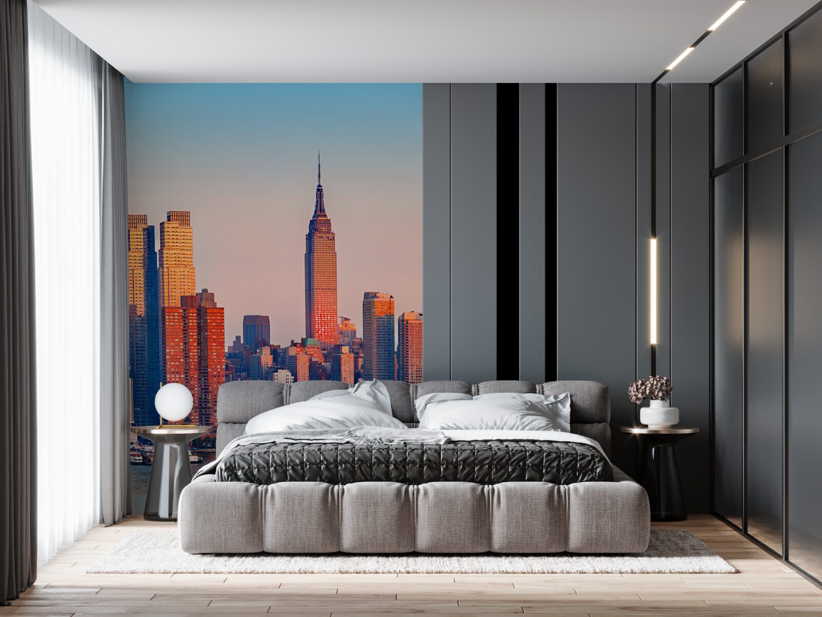 Фотошпалери захід сонця падає на нью-йорк