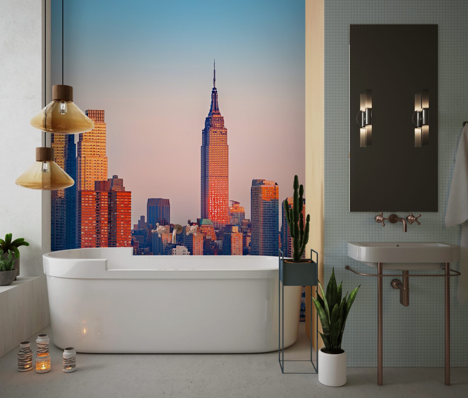 Фотошпалери захід сонця падає на нью-йорк