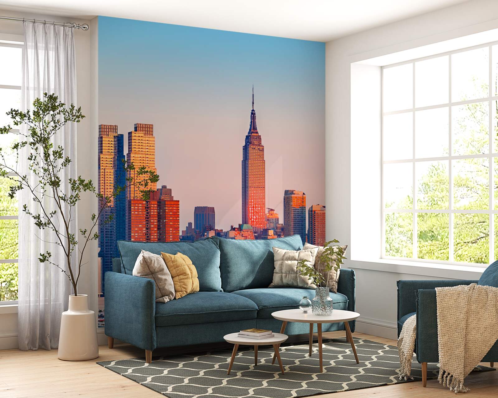 Фотошпалери захід сонця падає на нью-йорк