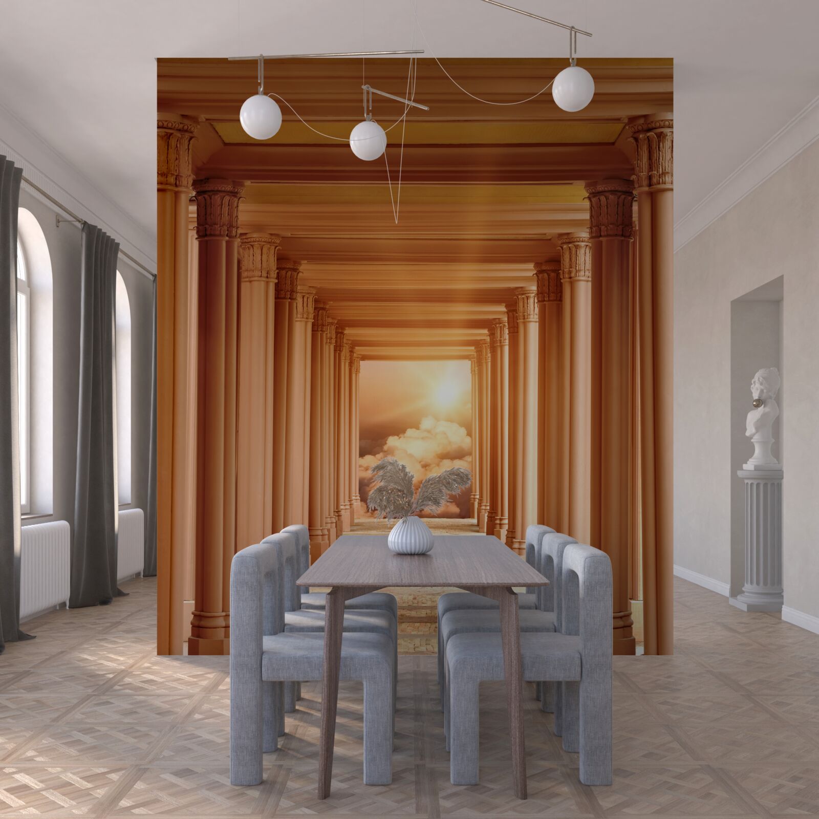 Фотошпалери сяючий захід сонця в тунелі, що віддаляється