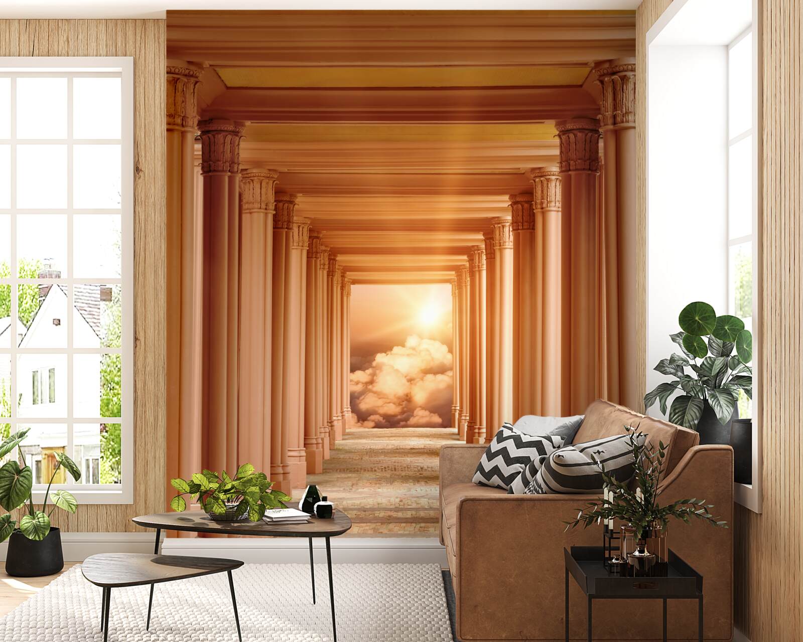 Фотошпалери сяючий захід сонця в тунелі, що віддаляється