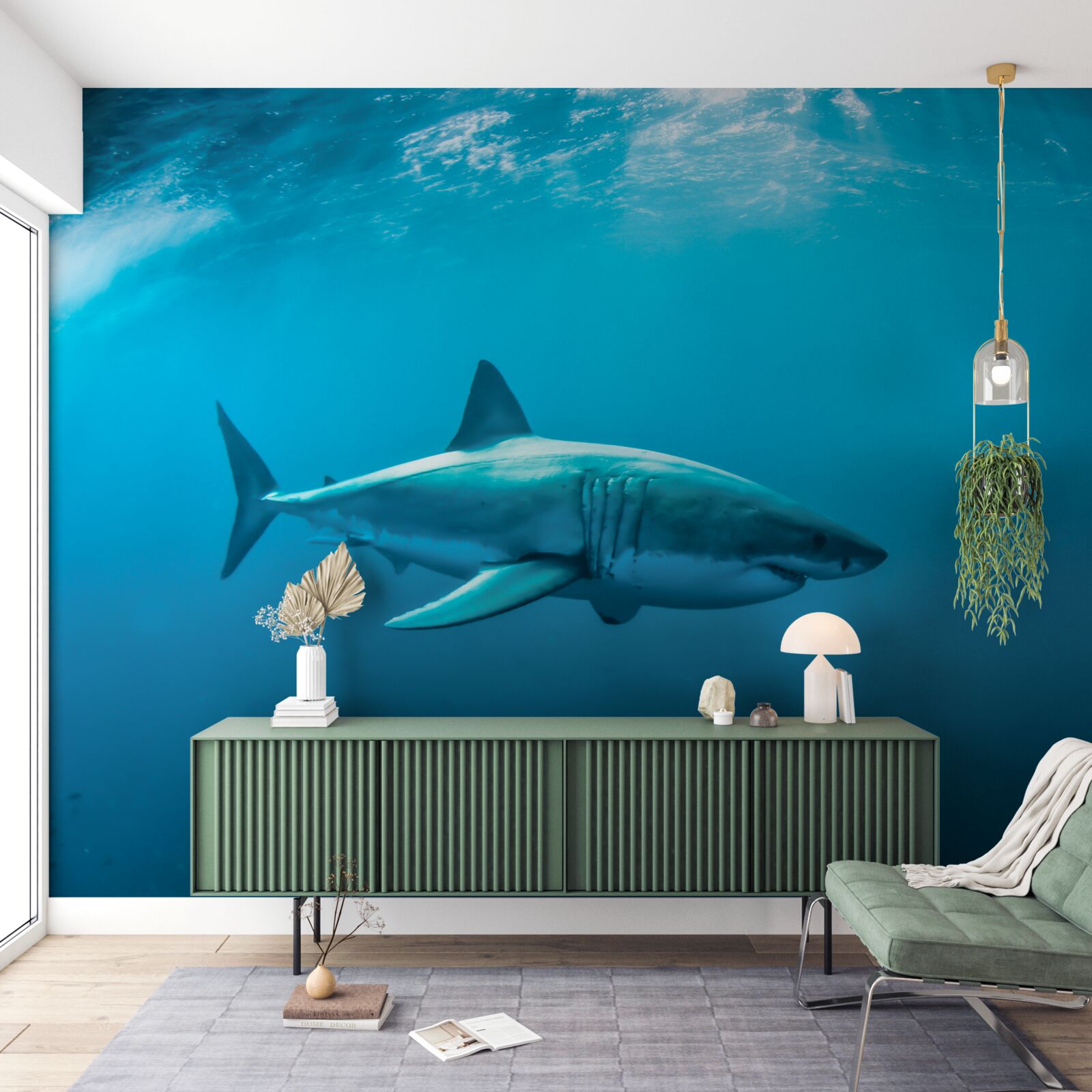 Фотошпалери акула, голодна в морських глибинах