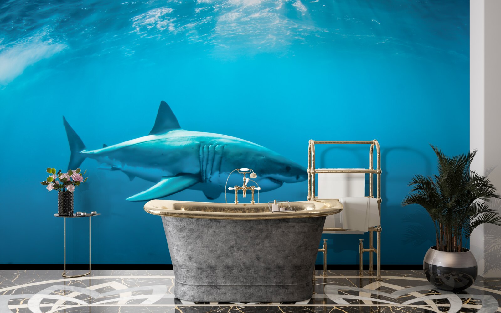 Фотошпалери акула, голодна в морських глибинах