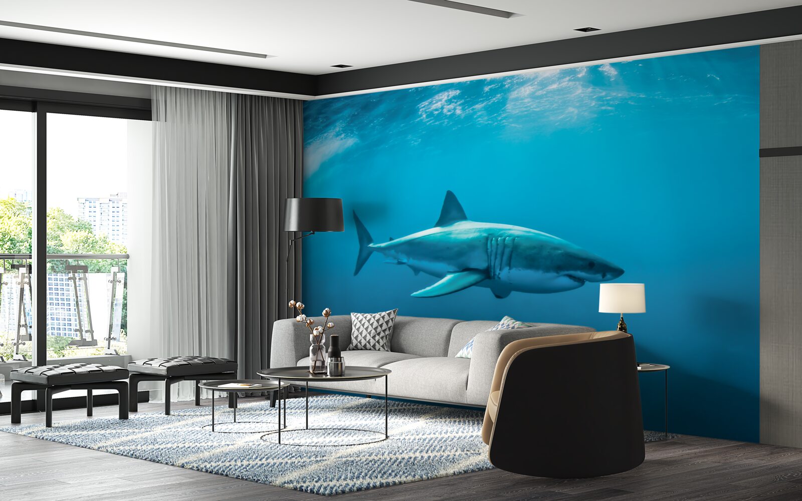 Фотошпалери акула, голодна в морських глибинах