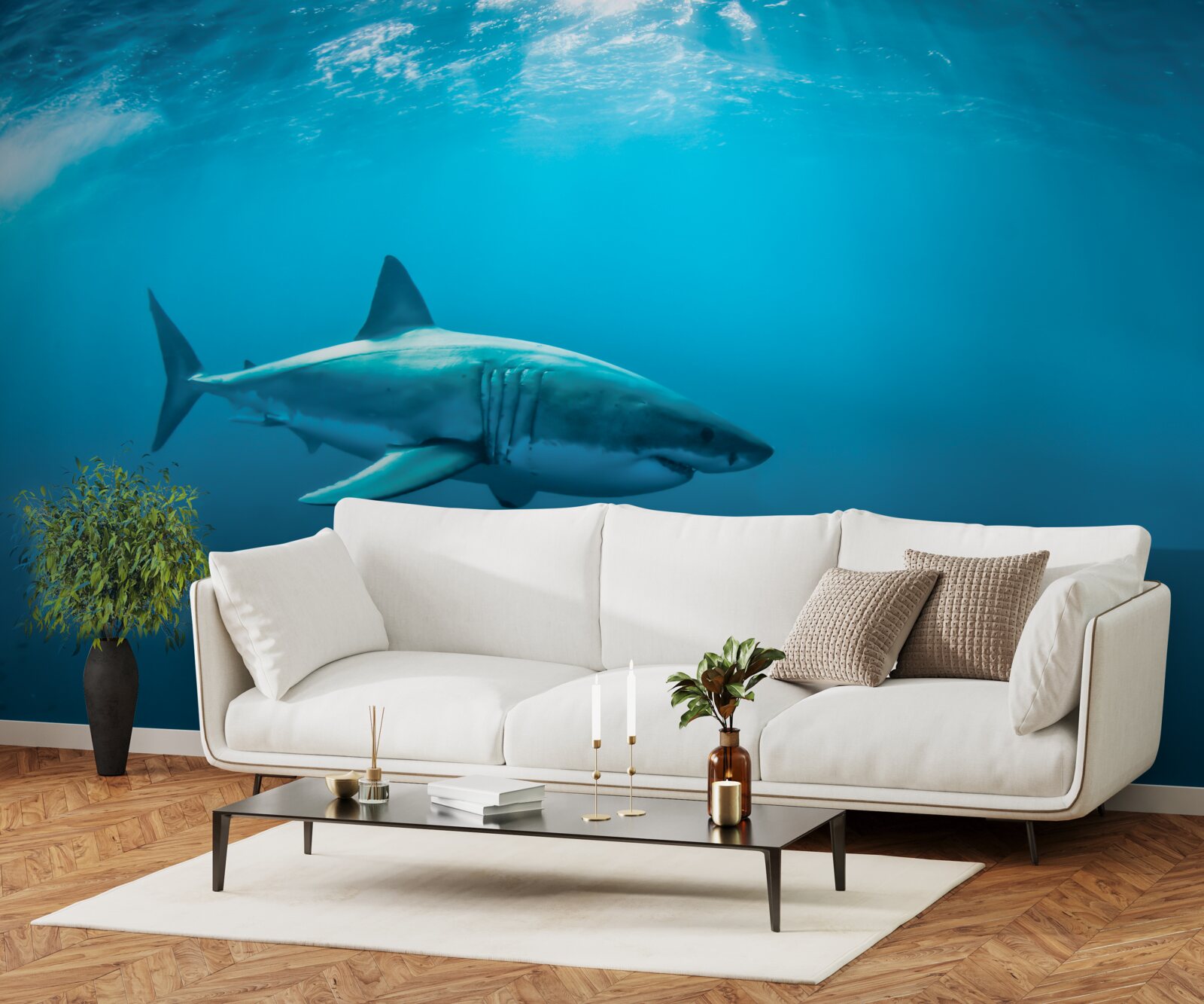 Фотошпалери акула, голодна в морських глибинах