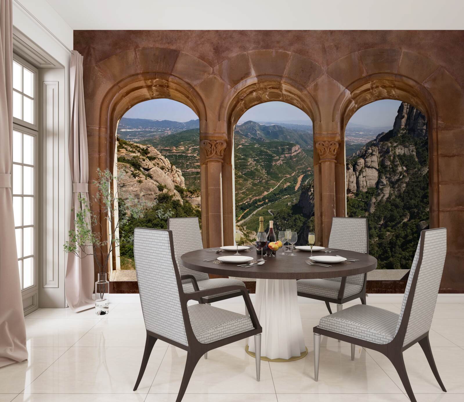 Фотошпалери віадук з видом на гірський ландшафт