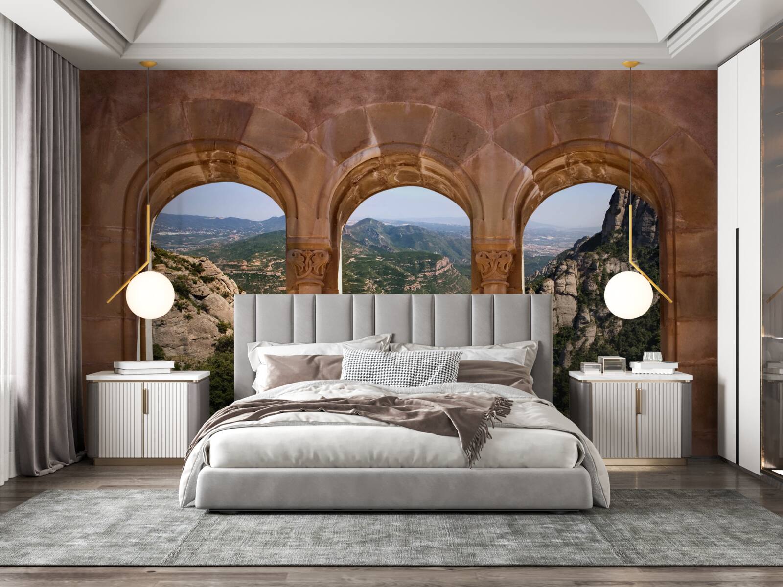 Фотошпалери віадук з видом на гірський ландшафт