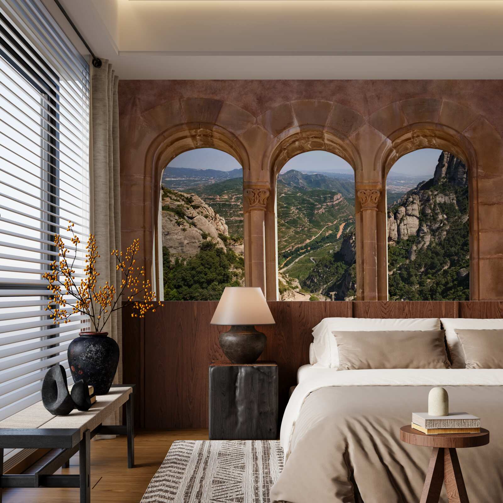 Фотошпалери віадук з видом на гірський ландшафт