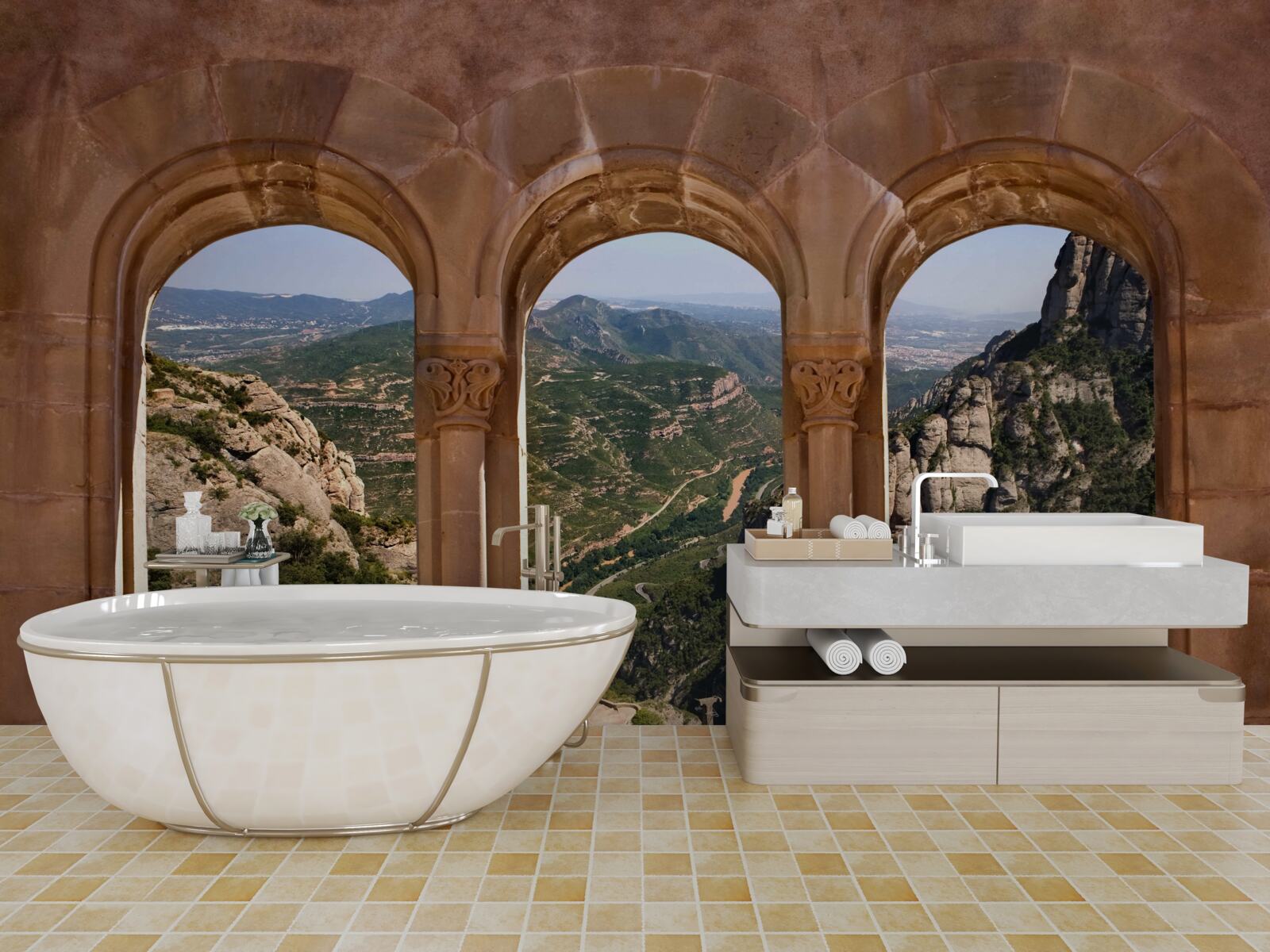 Фотошпалери віадук з видом на гірський ландшафт