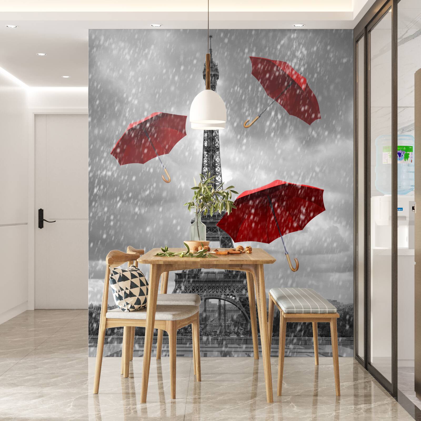 Фотошпалери червоні парасольки на площі перед вежею