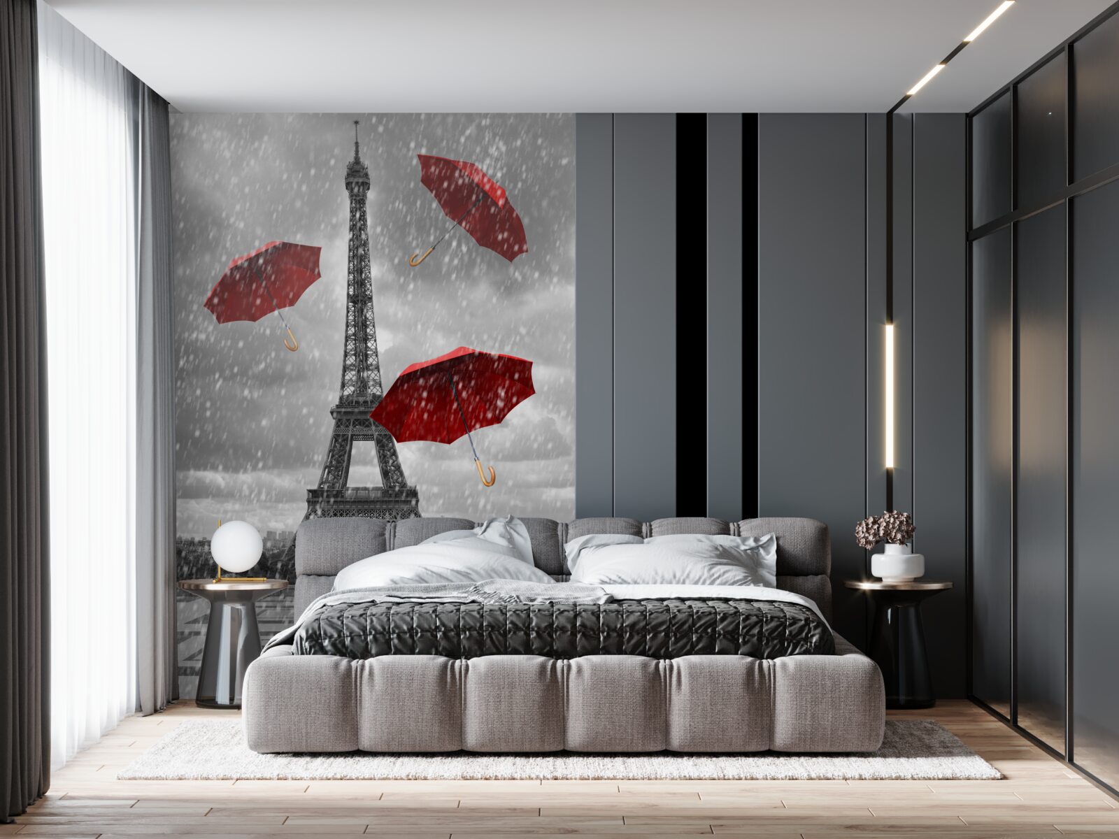 Фотошпалери червоні парасольки на площі перед вежею