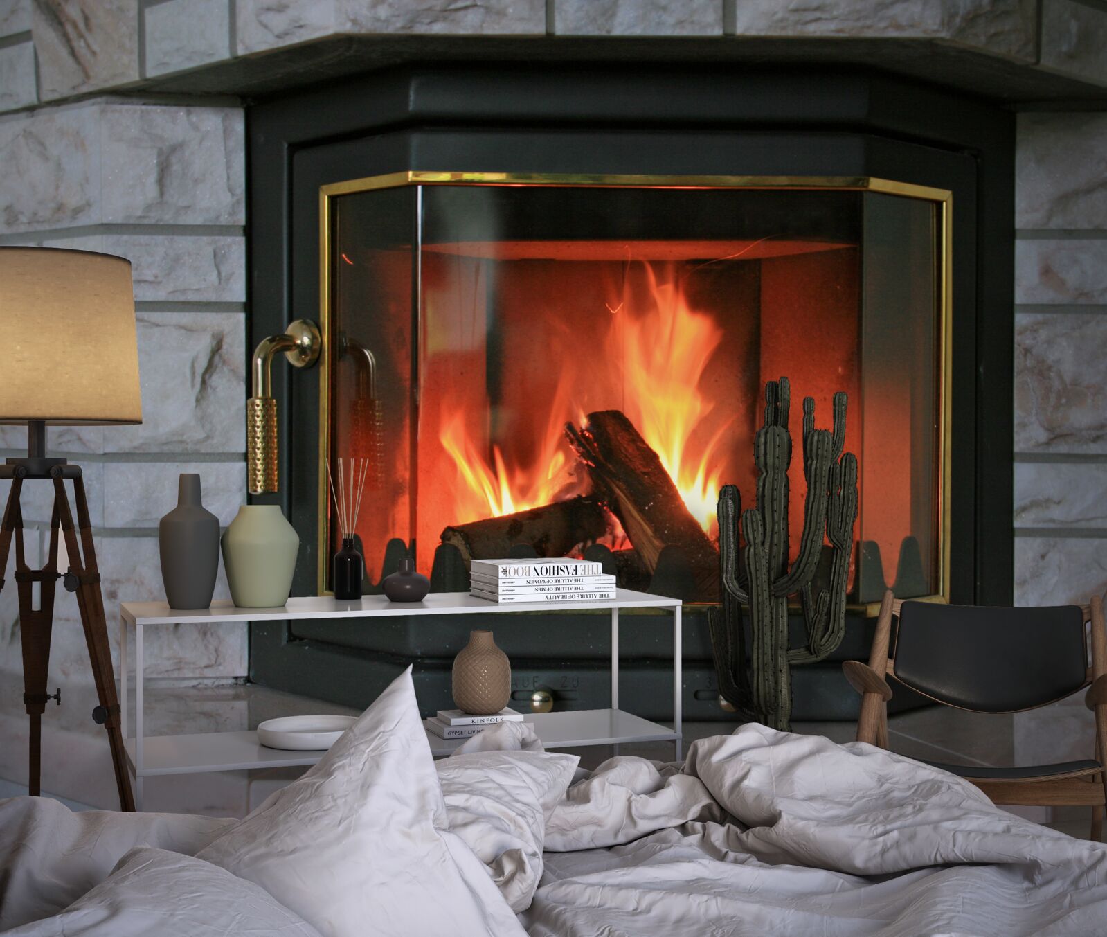 Фотошпалери камін у кам'яній стіні