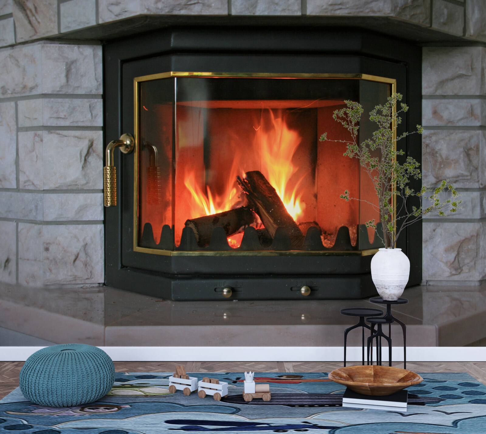 Фотошпалери камін у кам'яній стіні