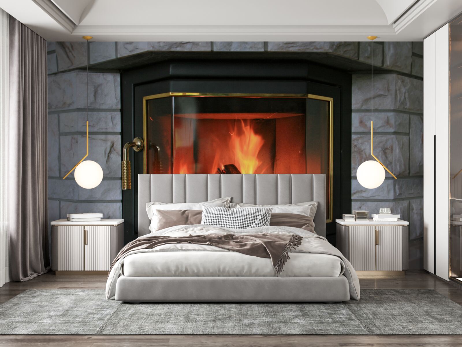 Фотошпалери камін у кам'яній стіні