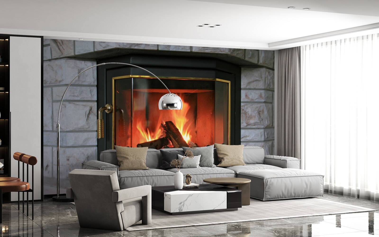 Фотошпалери камін у кам'яній стіні