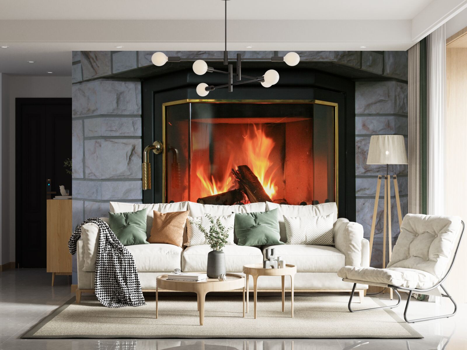 Фотошпалери камін у кам'яній стіні