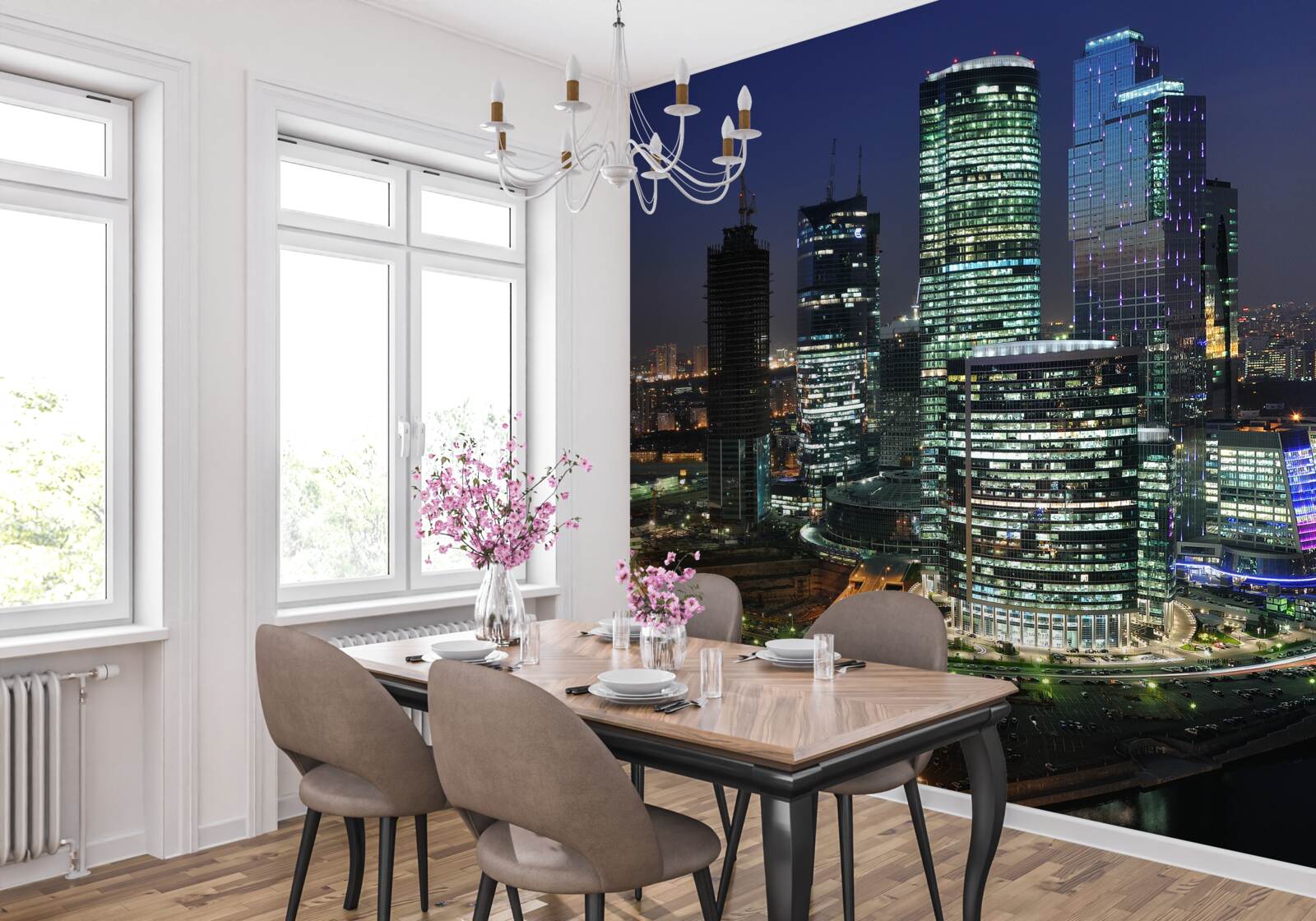 Фотошпалери міські хмарочоси, підсвічені вогнями