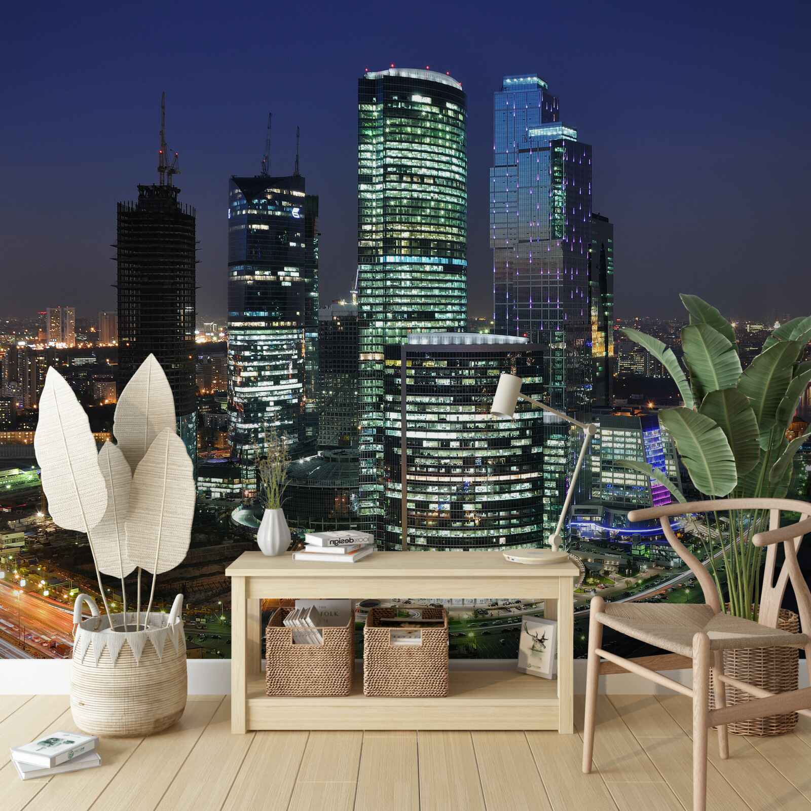 Фотошпалери міські хмарочоси, підсвічені вогнями