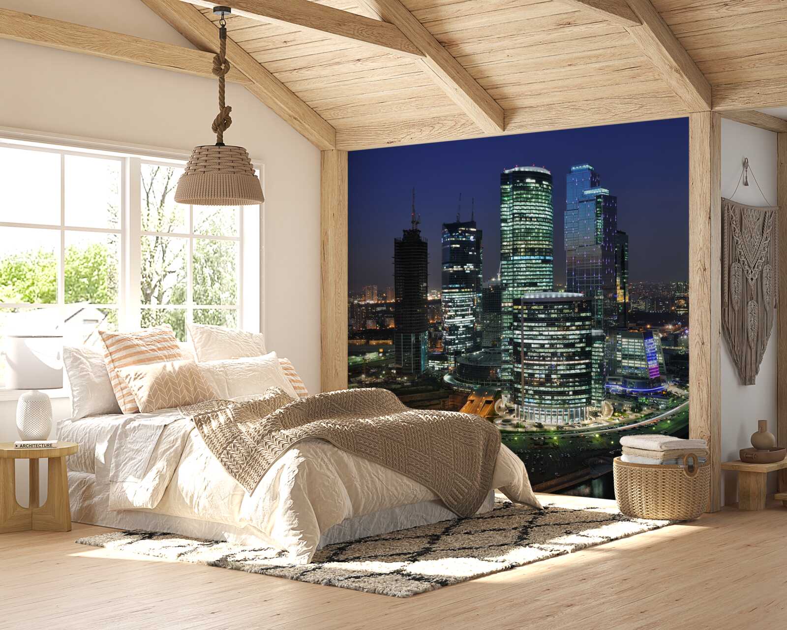 Фотошпалери міські хмарочоси, підсвічені вогнями