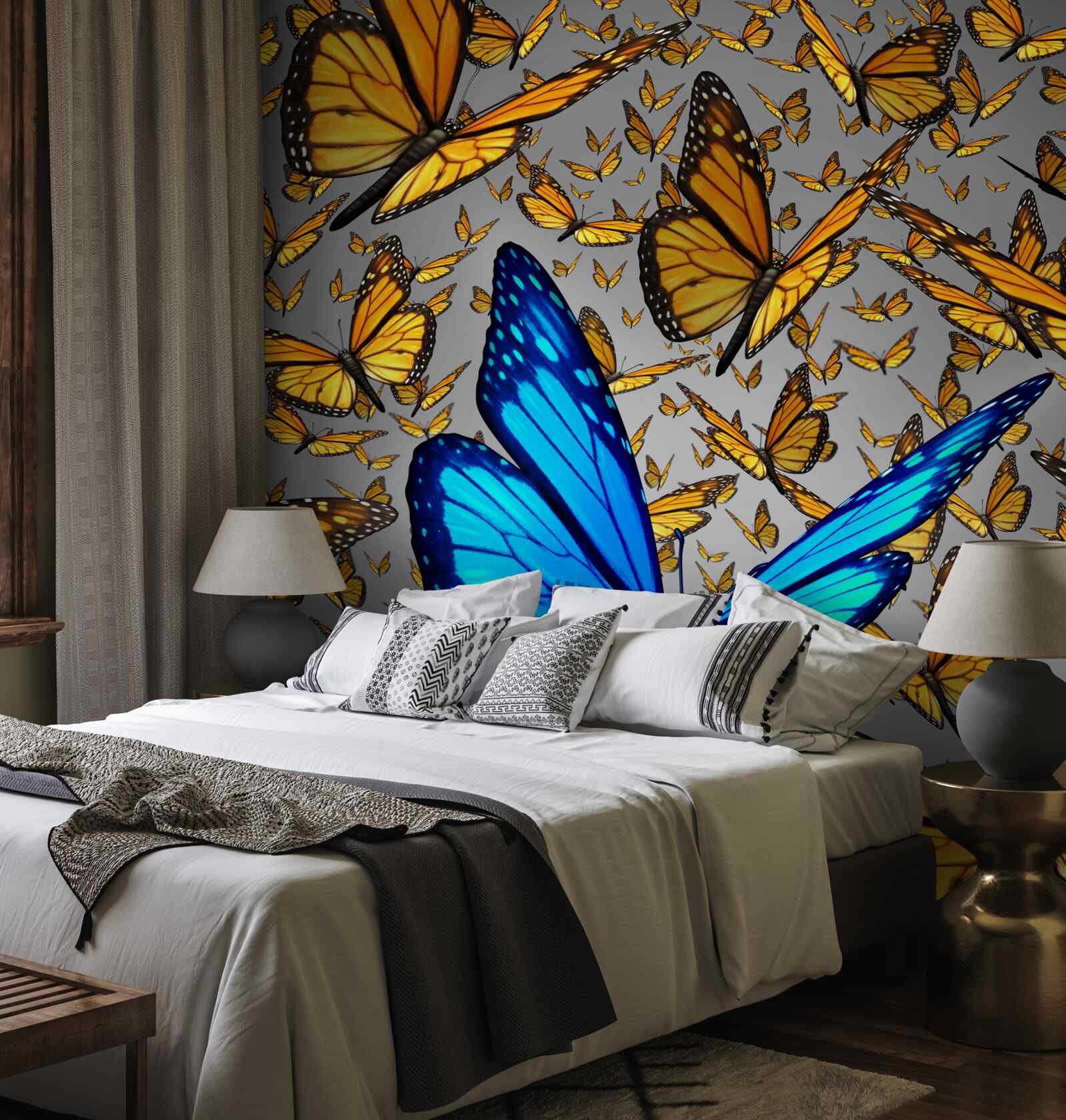 Фотошпалери синій метелик чітко виділяється серед жовтих