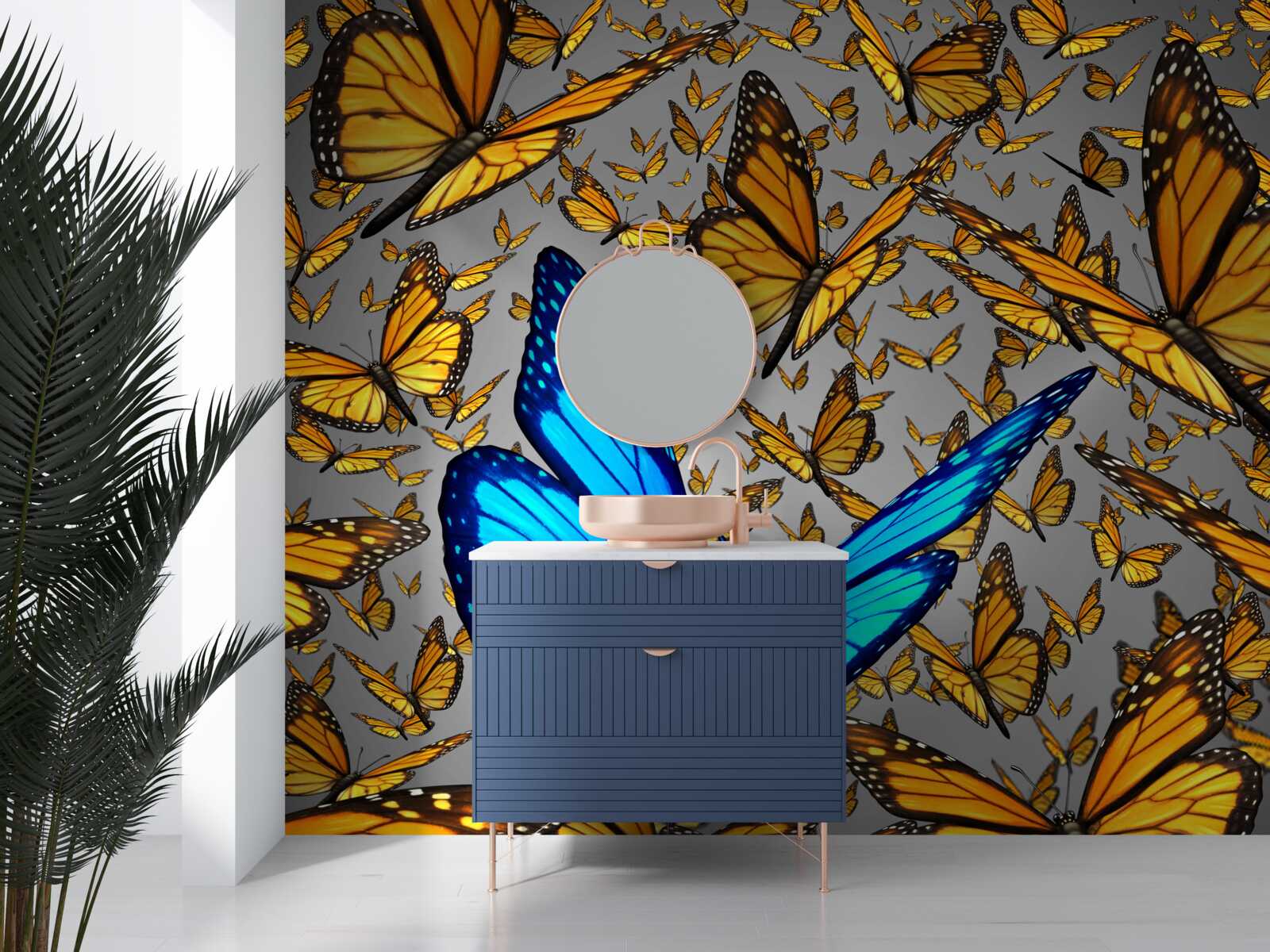 Фотошпалери синій метелик чітко виділяється серед жовтих