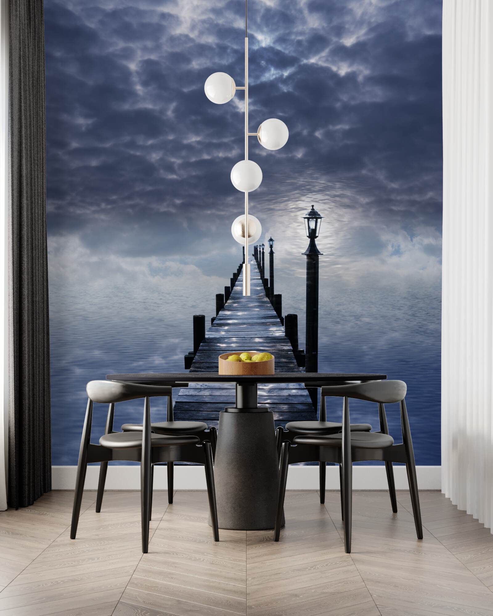 Фотошпалери дерев'яний міст, що піднімається над поверхнею води