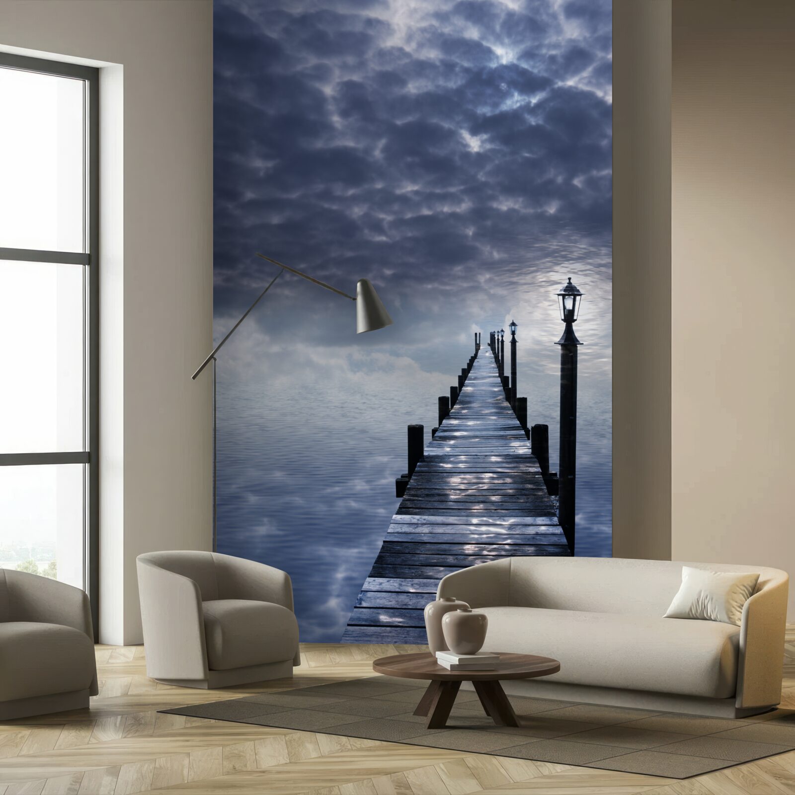 Фотошпалери дерев'яний міст, що піднімається над поверхнею води