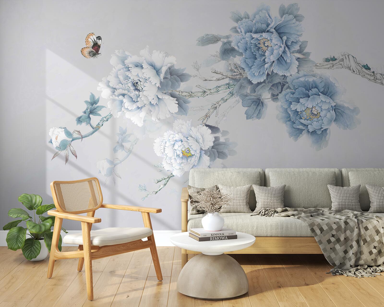 Фотошпалери метелик сидить біля гілок розквітлих квітів