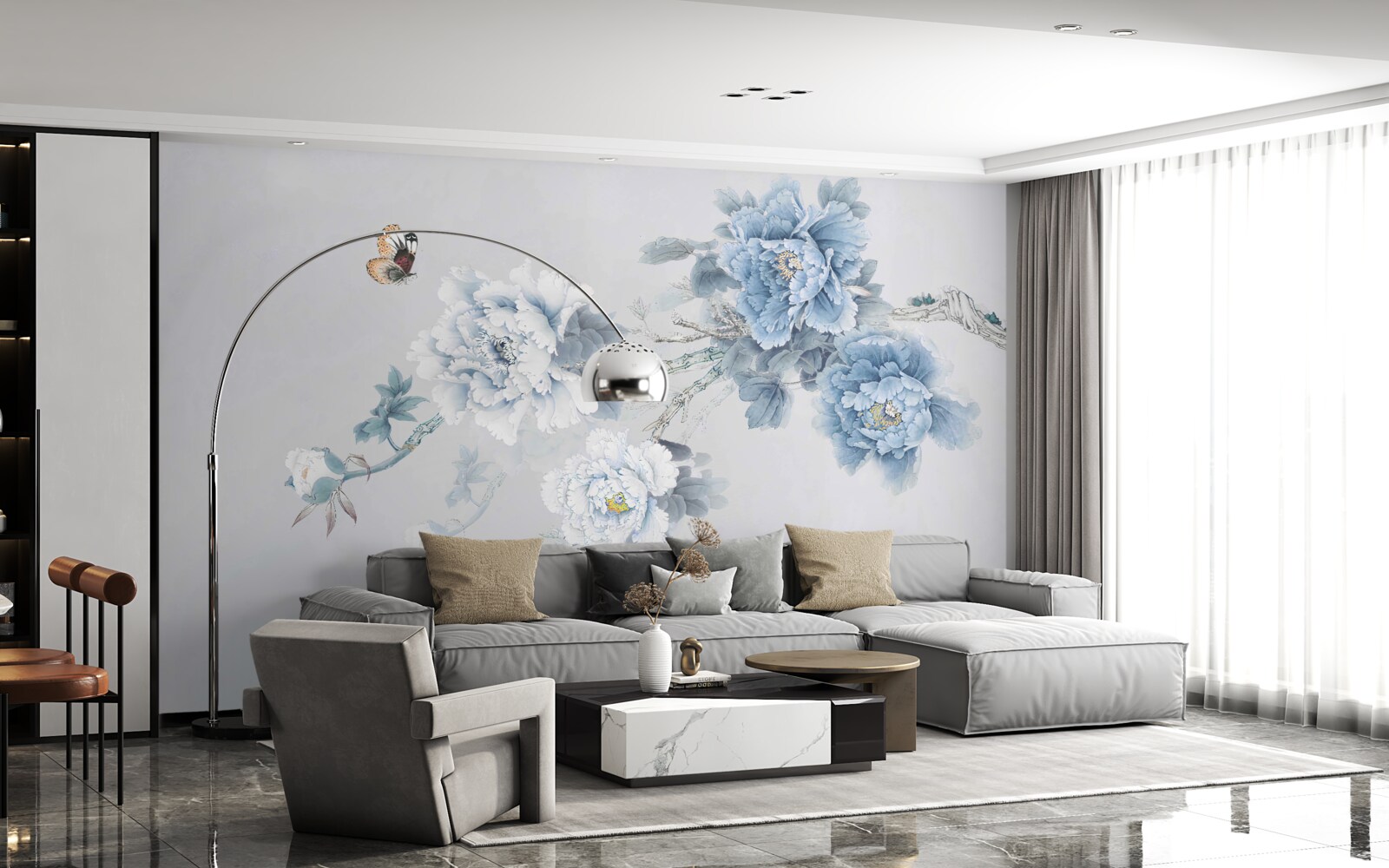 Фотошпалери метелик сидить біля гілок розквітлих квітів