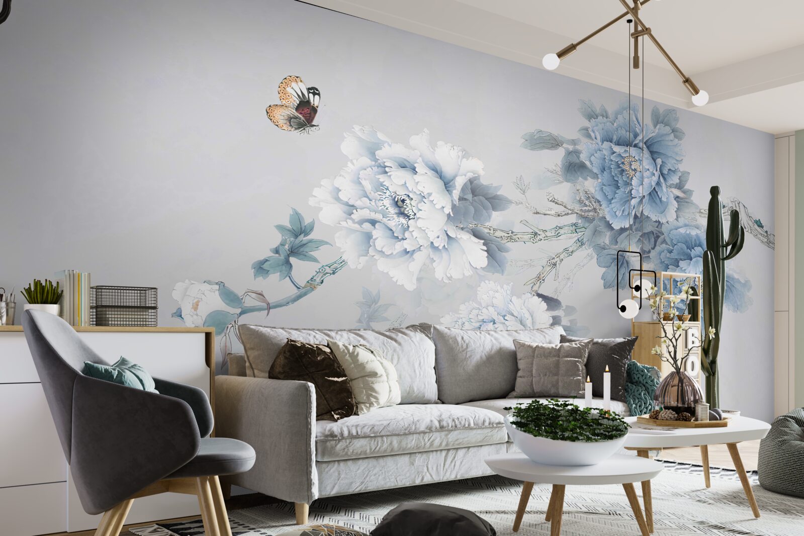 Фотошпалери метелик сидить біля гілок розквітлих квітів