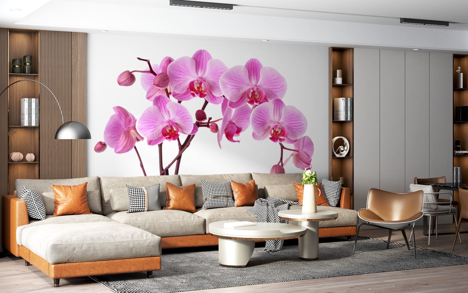 Фотошпалери рожева лілія на гілці на білому тлі