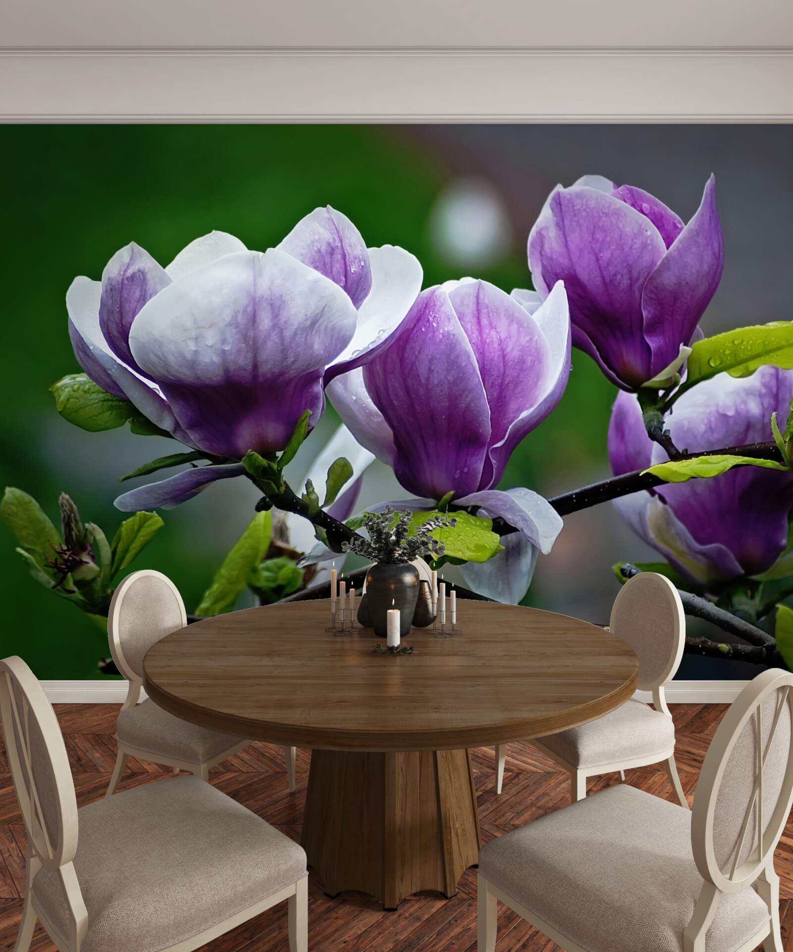 Фотошпалери витончені квіти на смарагдових стеблах