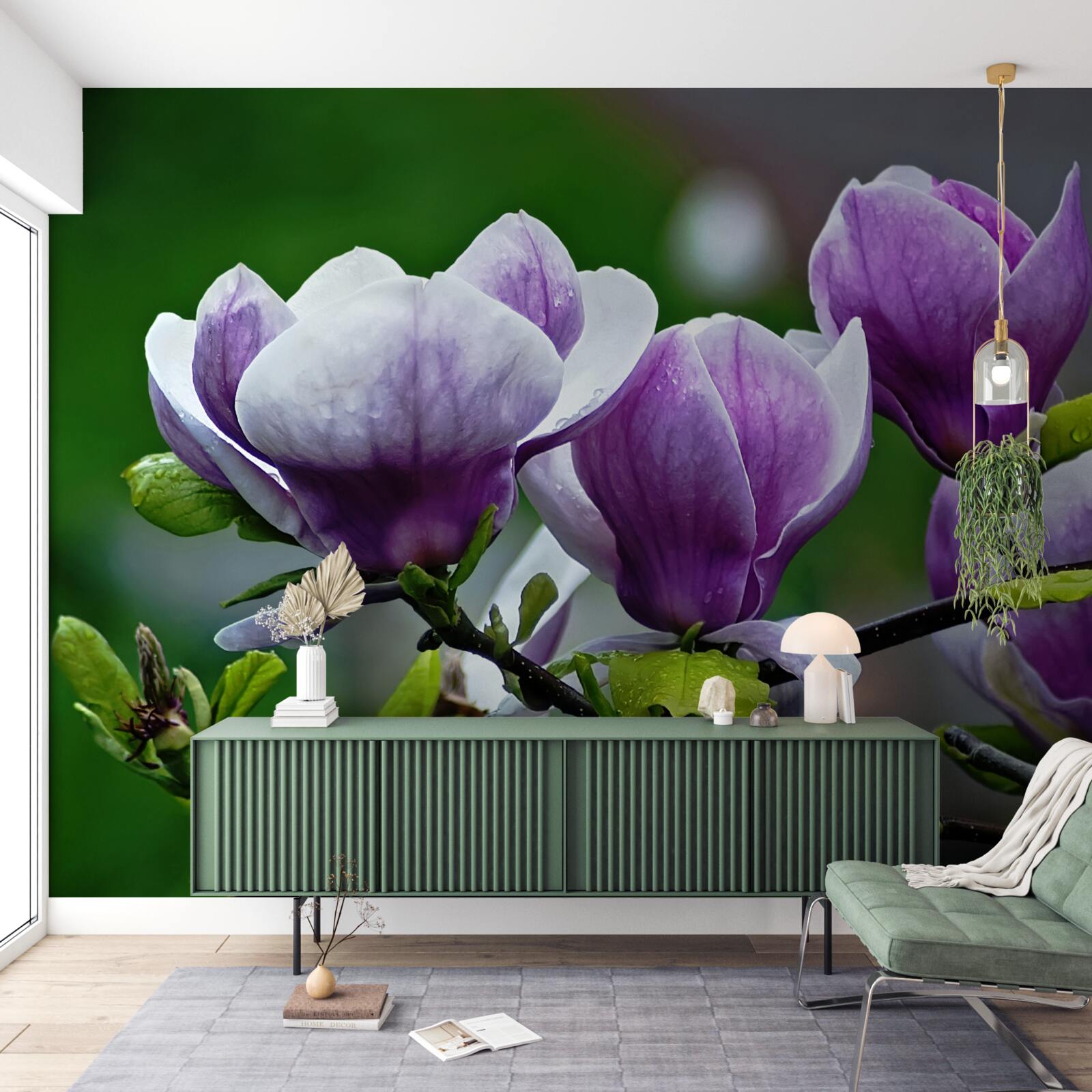 Фотошпалери витончені квіти на смарагдових стеблах