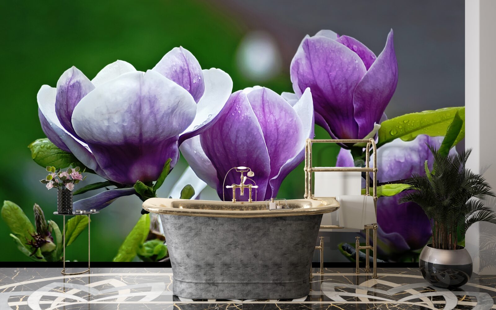 Фотошпалери витончені квіти на смарагдових стеблах