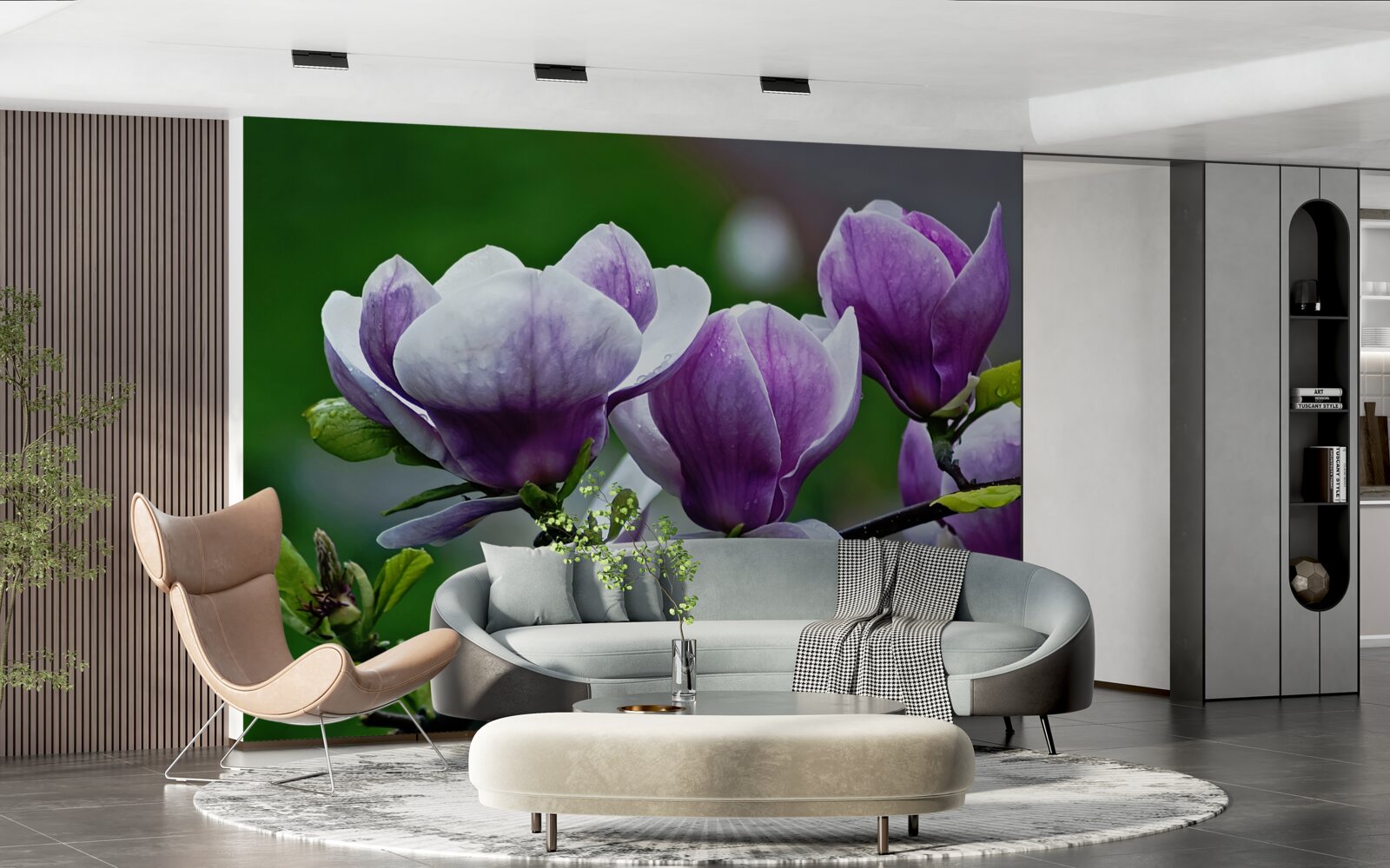 Фотошпалери витончені квіти на смарагдових стеблах