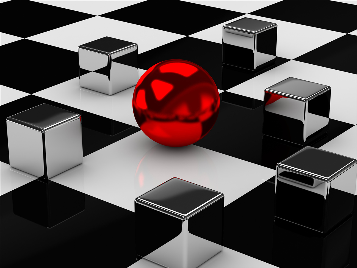 Фотошпалери дзеркальні прямокутники та червона куля