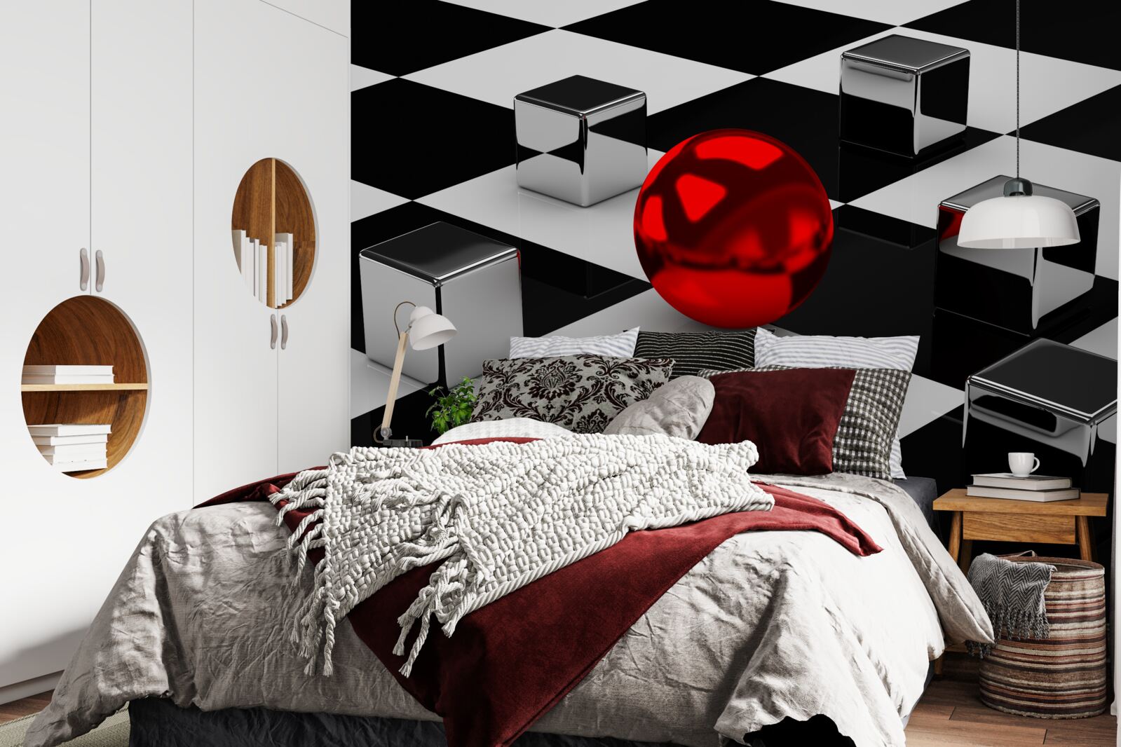 Фотошпалери дзеркальні прямокутники та червона куля