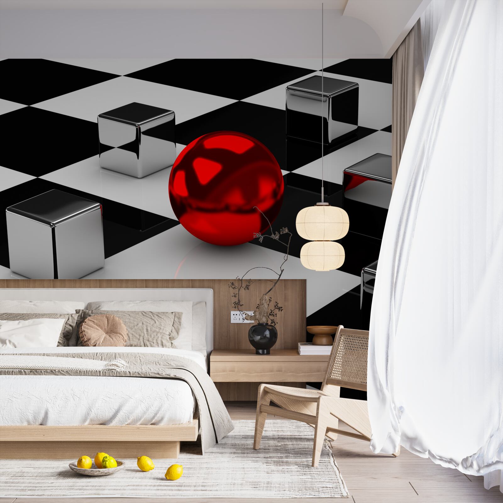 Фотошпалери дзеркальні прямокутники та червона куля