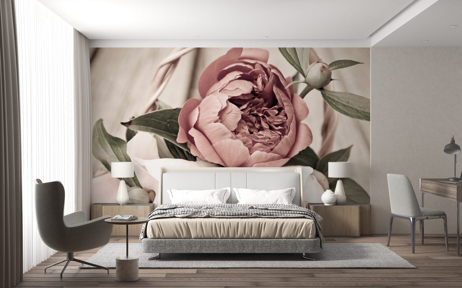 Фотошпалери ніжна троянда з пишними пелюстками, схожими на півонії