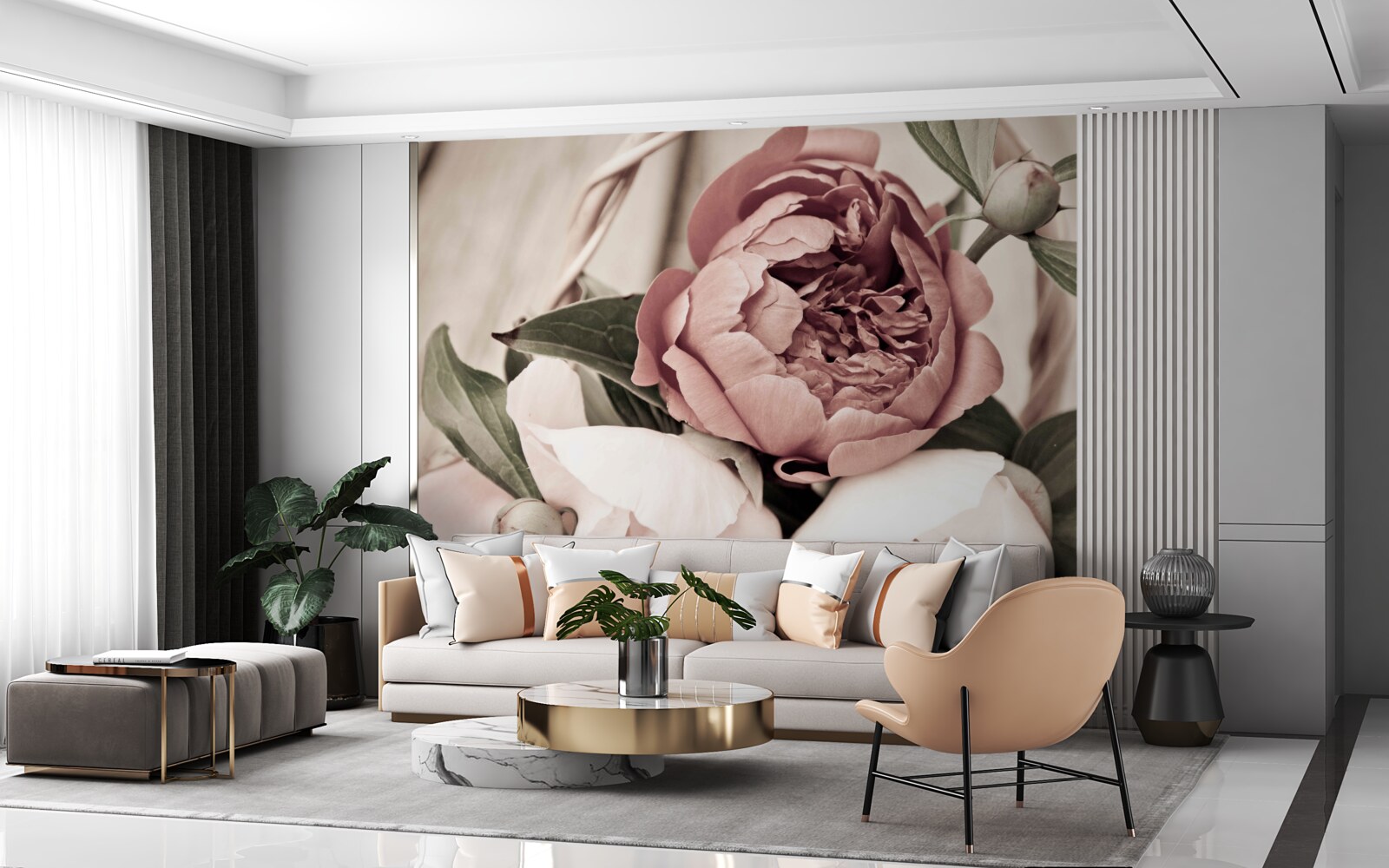 Фотошпалери ніжна троянда з пишними пелюстками, схожими на півонії