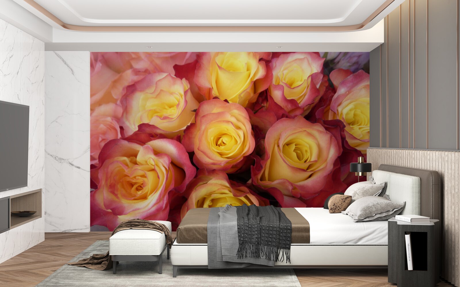 Фотошпалери рожеві тюльпани з жовтою серединкою