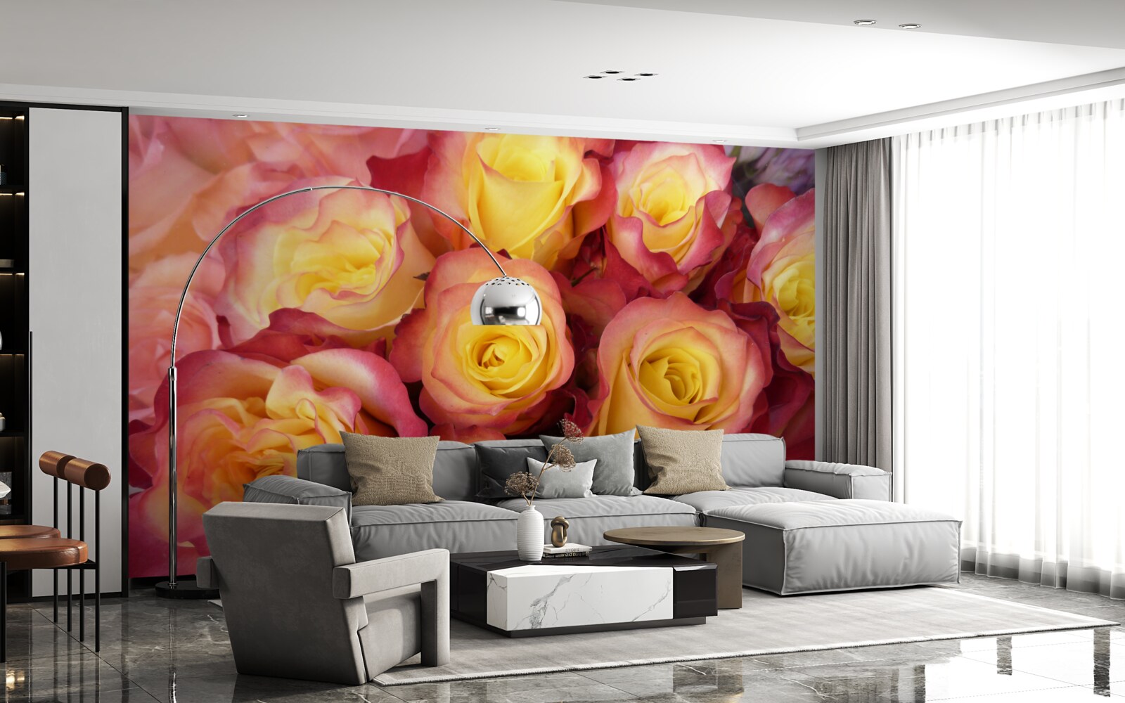 Фотошпалери рожеві тюльпани з жовтою серединкою