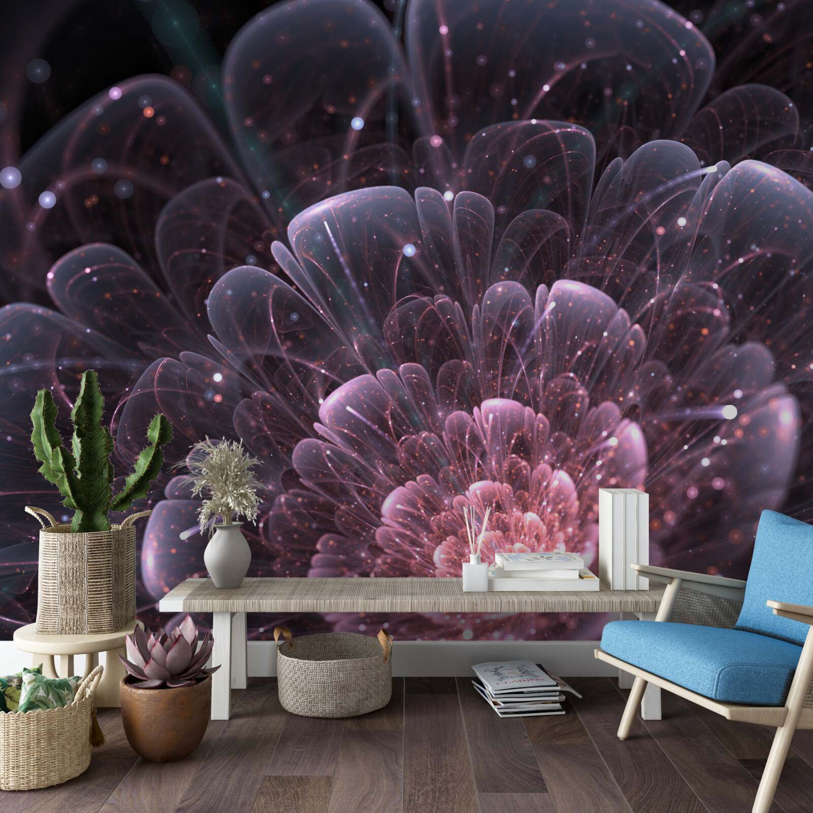 Фотошпалери космічна абстракція в картині з лотосом