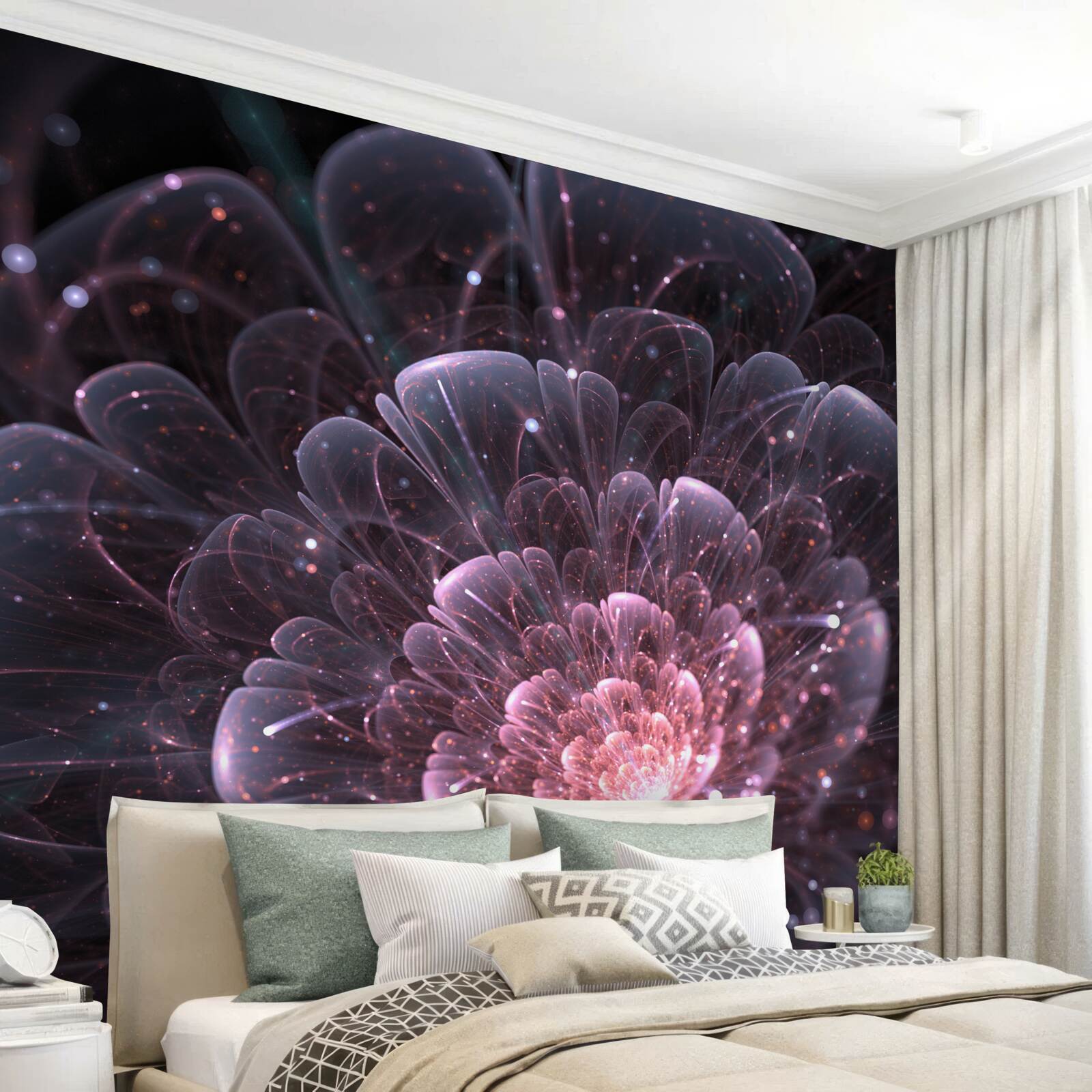 Фотошпалери космічна абстракція в картині з лотосом