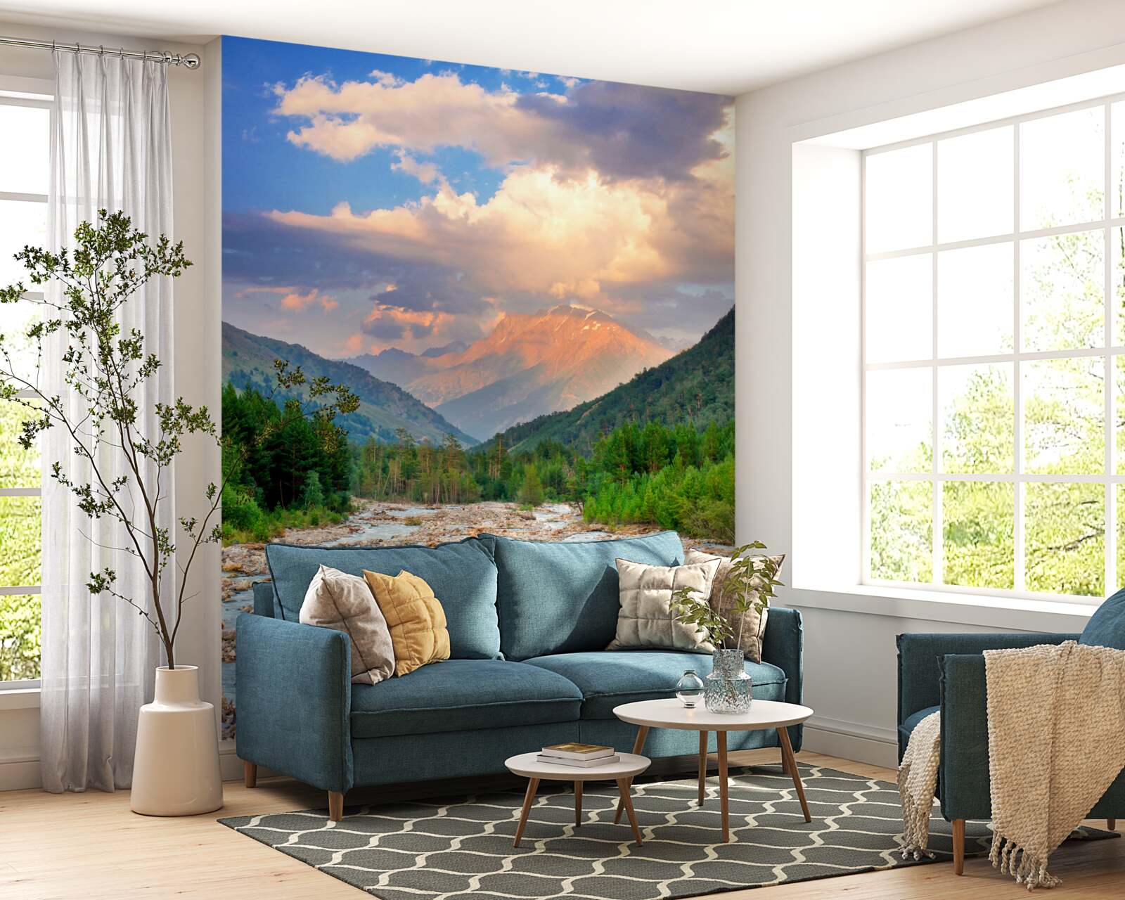 Фотошпалери гірська річка у променях вечірнього сонця