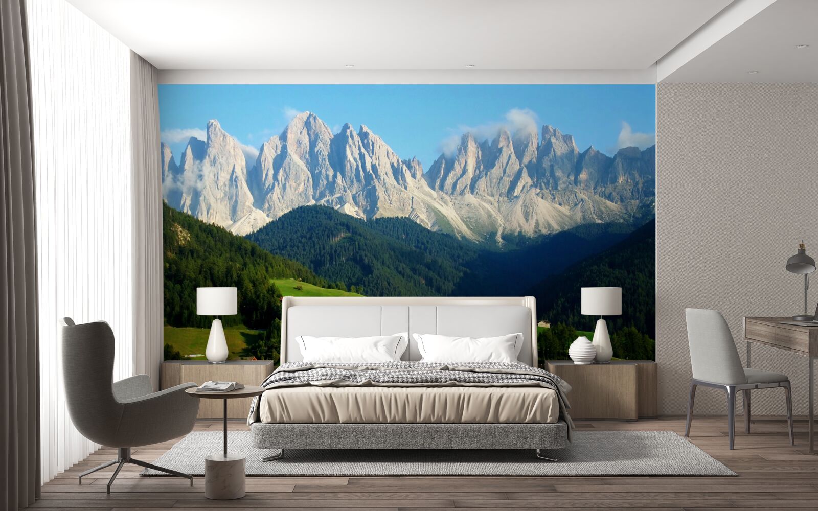 Фотошпалери село на галявині біля підніжжя гір